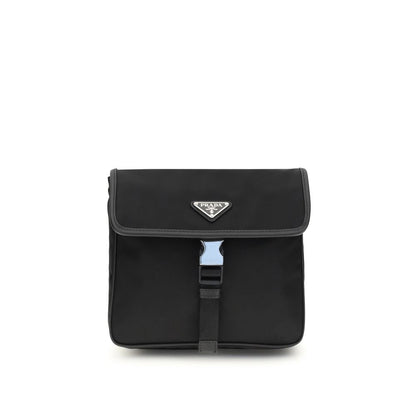 Prada Black Recycled Polyamide Shoulder Bag with adjustable strap and logo