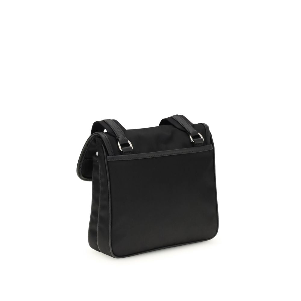 Back view of Prada Black Recycled Polyamide Shoulder Bag with adjustable strap and sleek design.