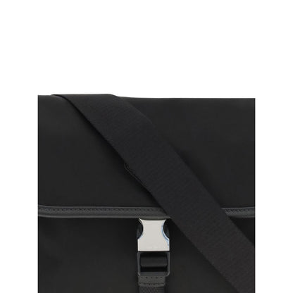 Close-up of Prada Black Recycled Polyamide Shoulder Bag with adjustable strap and flap closure