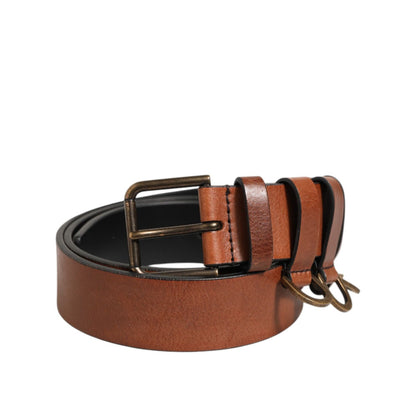 Dolce & Gabbana Brown Classic Gold Metal Logo Buckle Men Belt