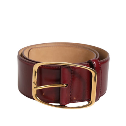 Dolce & Gabbana Burgundy Leather Gold Metal Buckle Women Belt, premium Italian calf leather waist accessory.