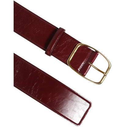 Dolce & Gabbana Burgundy Leather Gold Metal Buckle Women Belt with Italian craftsmanship in premium calf leather.