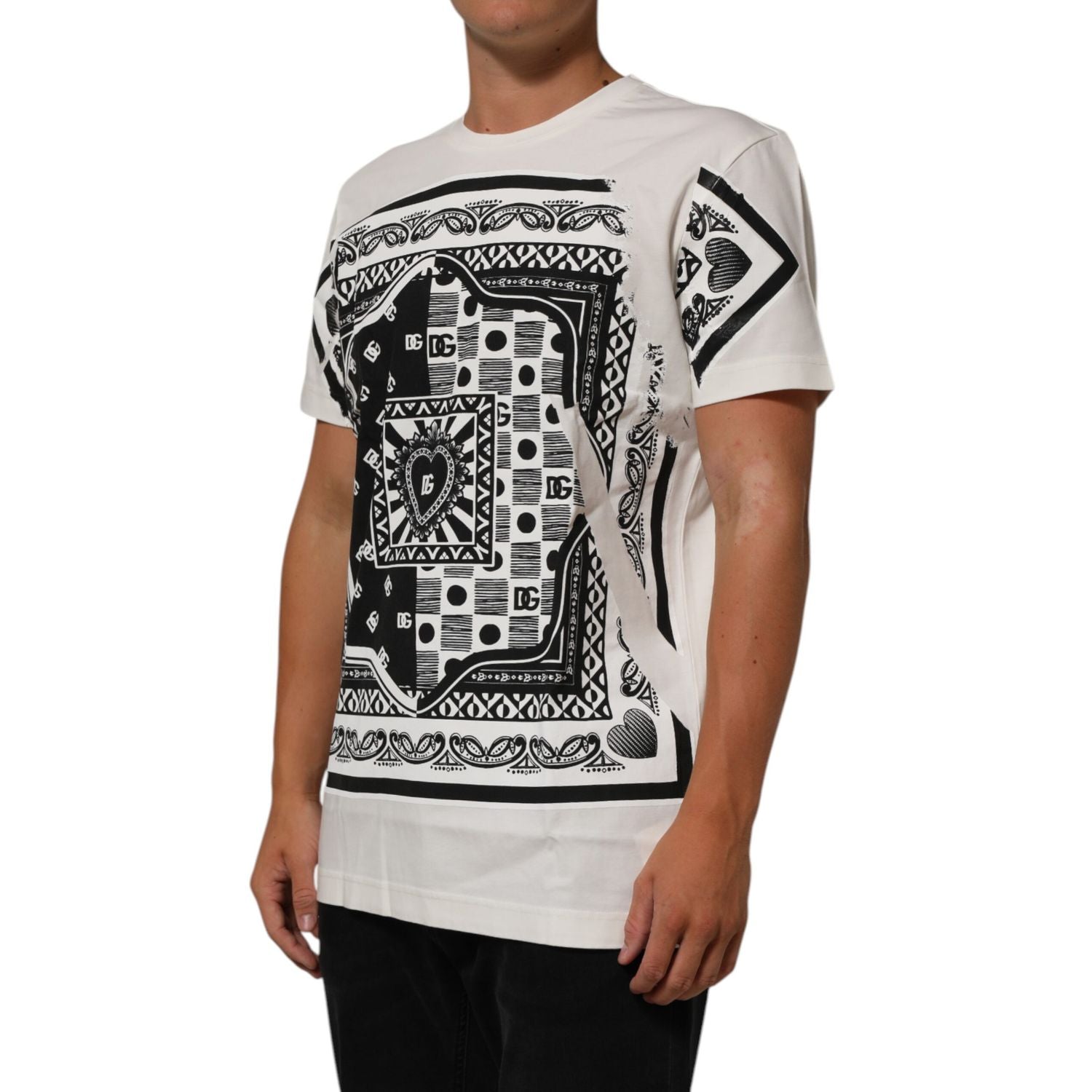 Dolce & Gabbana White Cotton Logo Bandana Print Men T-shirt