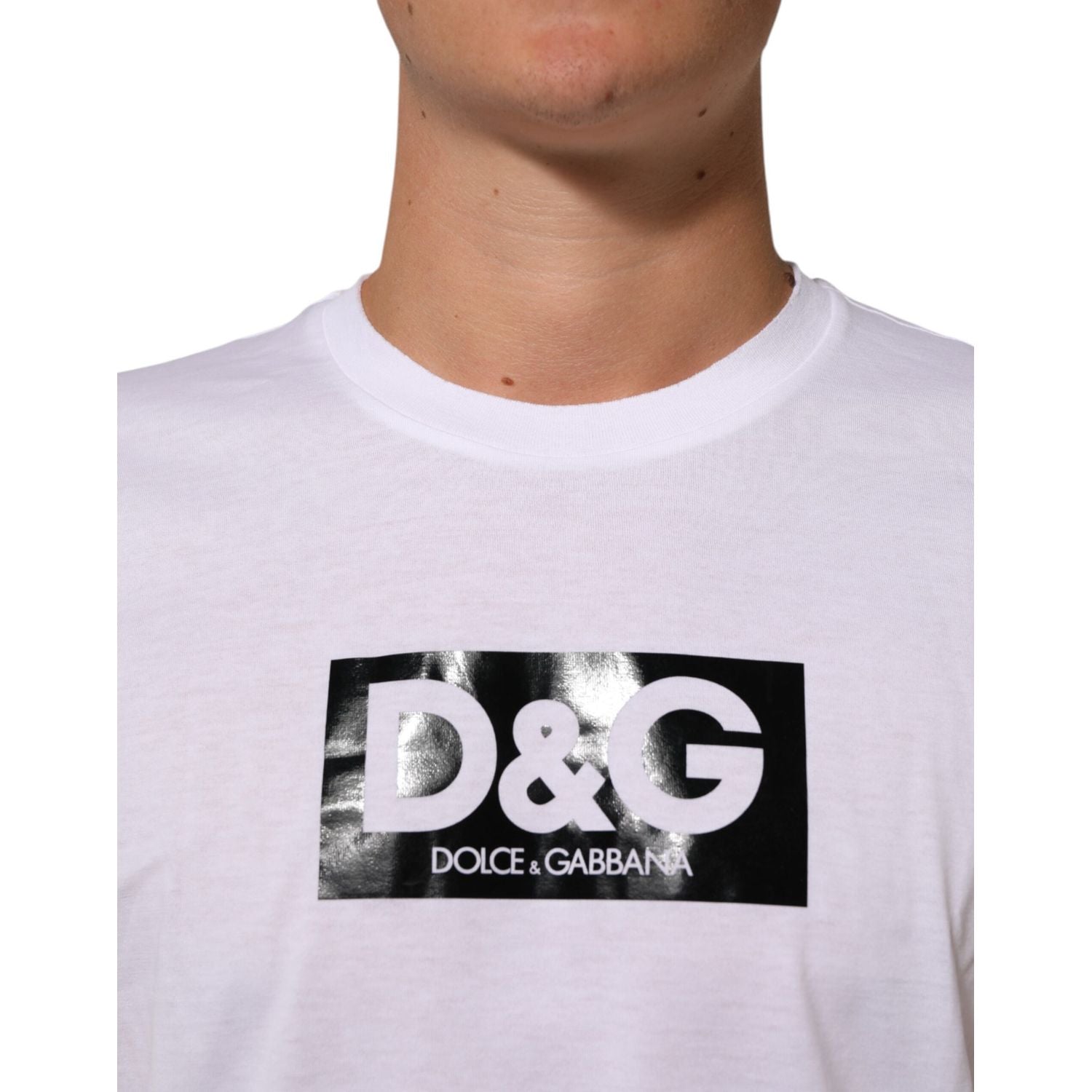 Dolce & Gabbana White Logo Print Cotton Crew Neck T-shirt