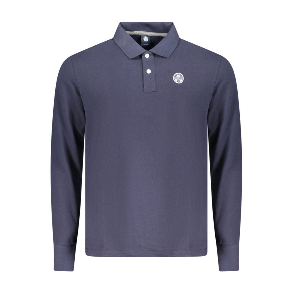 North Sails Blue Cotton Polo Shirt, long-sleeved, 2 buttons, applique logo, stylish and comfortable design for versatile wear.