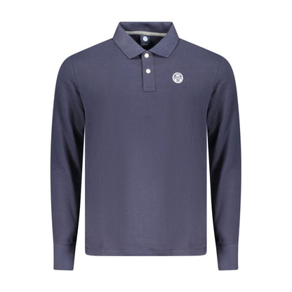 North Sails Blue Cotton Polo Shirt, long-sleeved, 2 buttons, applique logo, stylish and comfortable design for versatile wear.