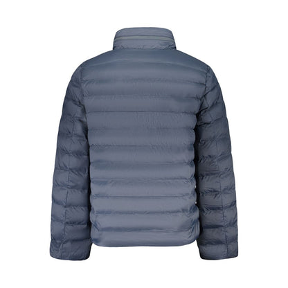 Calvin Klein Blue Polyamide Jackets & Coat with removable hood, long sleeves, water and wind resistant, back view.