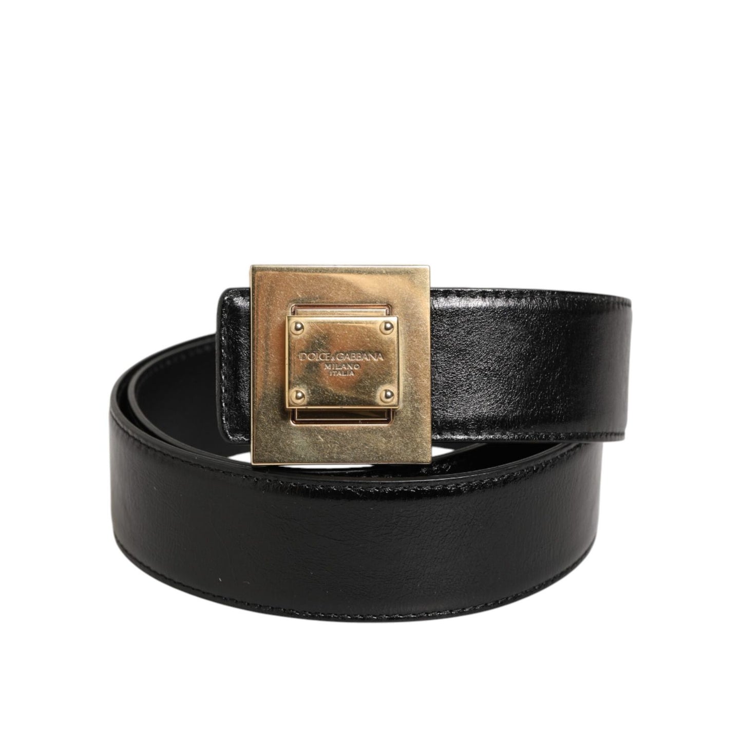 Dolce & Gabbana Black Leather Classic Metal Logo Buckle Belt