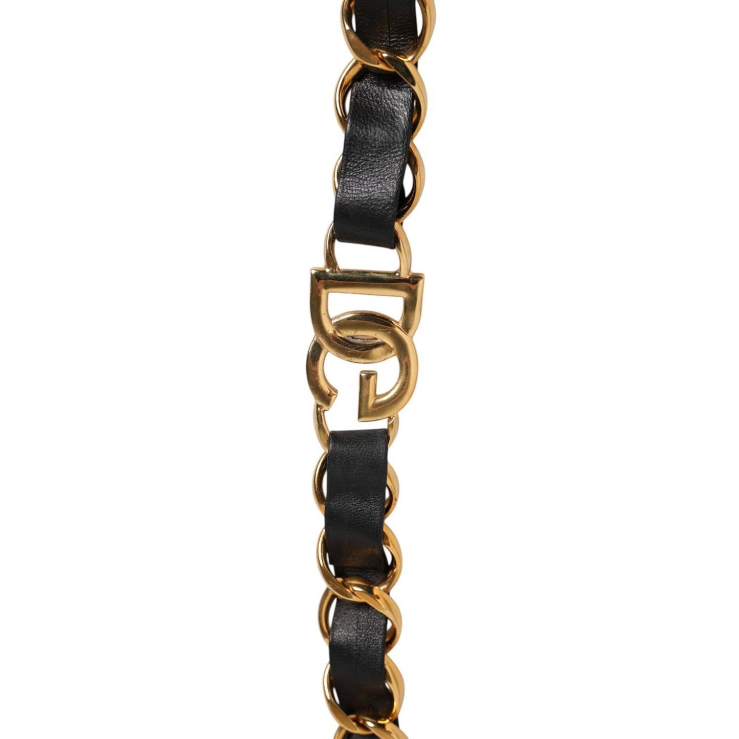 Dolce & Gabbana Black Leather Gold Chain Bag Accessory Shoulder Strap