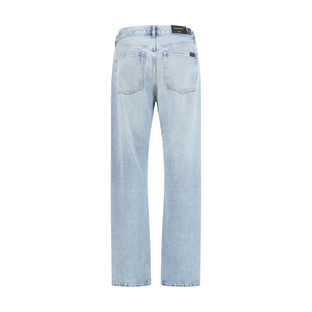 7FOR Light Blue Cotton Straight-Leg Jeans