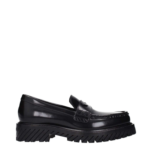 Off-White Black Leather Slip-On Loafers