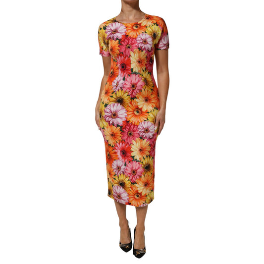 Dolce & Gabbana Multicolor Floral Print SilkSheath Midi Dress