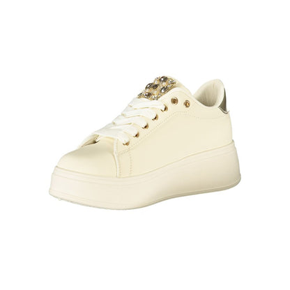 Laura Biagiotti Beige Polyester Women Sneaker with rhinestones and 5 cm platform.