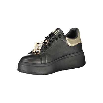 Laura Biagiotti Black Polyester Women Sneaker with contrasting details and iconic applique on 4 cm platform