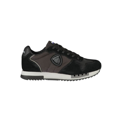 Blauer Black Leather Men Sneaker with sleek design and contrasting details, featuring removable footbed and Blauer logo.