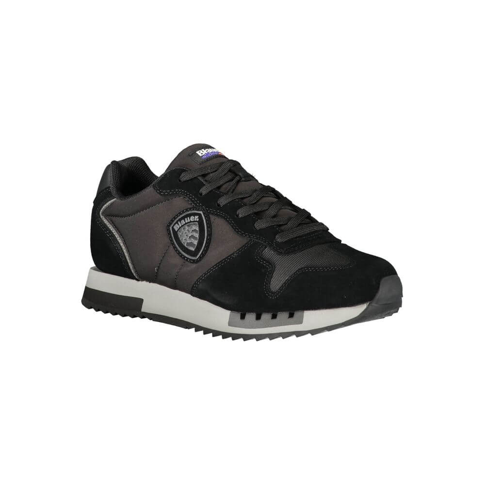 Blauer Black Leather Men Sneaker with contrasting details and Blauer logo, showcasing sporty sophistication and comfort.