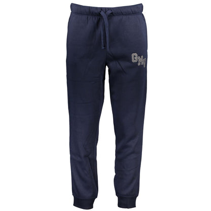 Gianmarco Venturi Blue Cotton Pant, sports trousers with elastic waist, lace ties, embroidery logo, fleece fabric, 3 pockets, ankle cuff