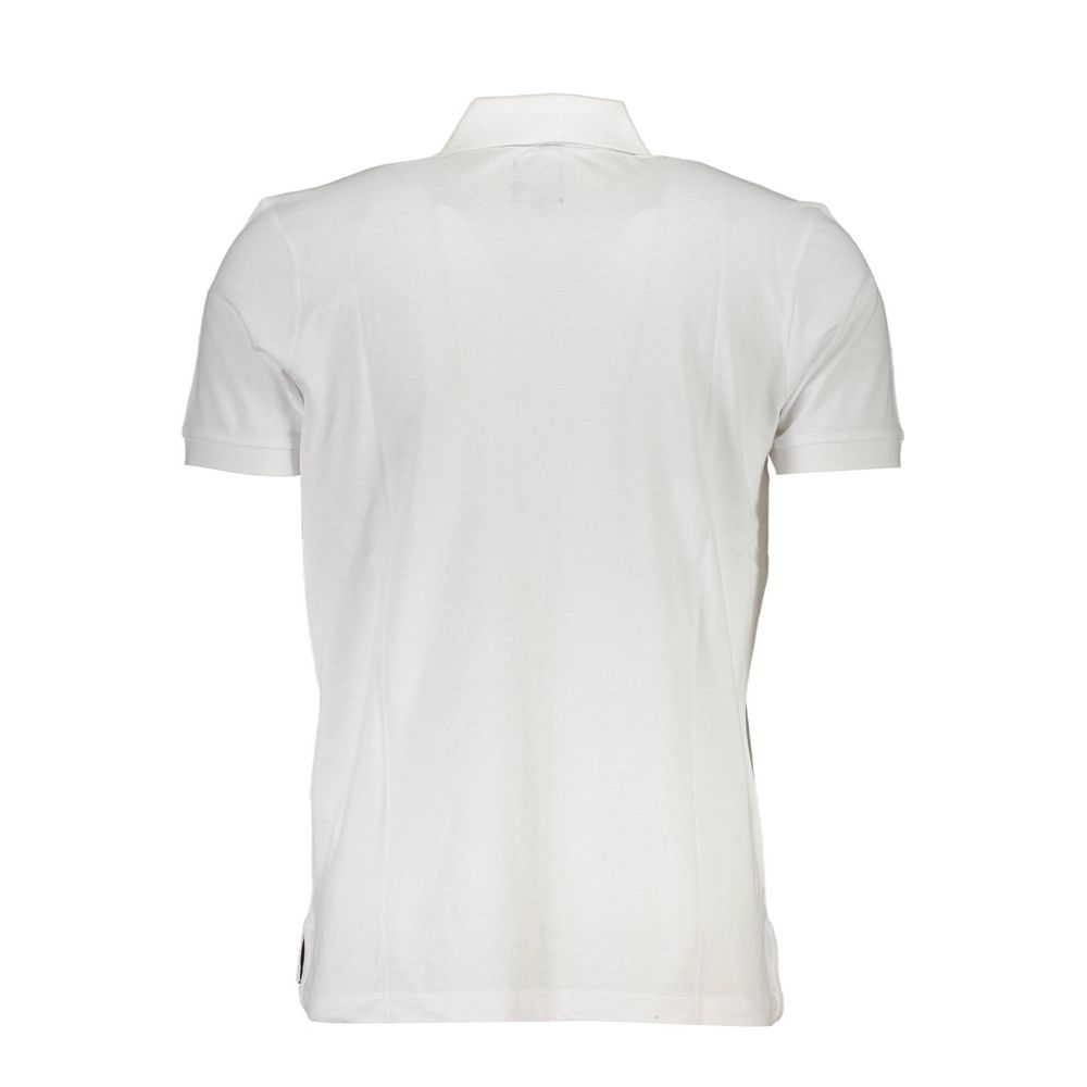 Gianmarco Venturi White Cotton Polo Shirt with short sleeves and 3-button design, featuring logo application on the back view.