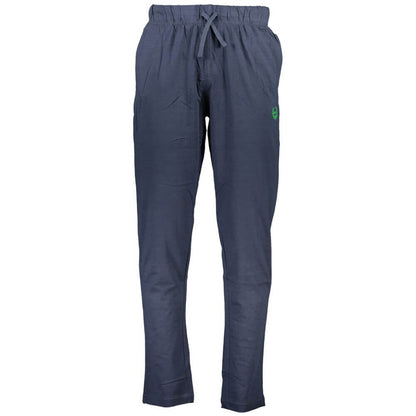 Gianmarco Venturi Blue Cotton Pant with elastic waist, laces, contrasting details, and logo embroidery for sports.