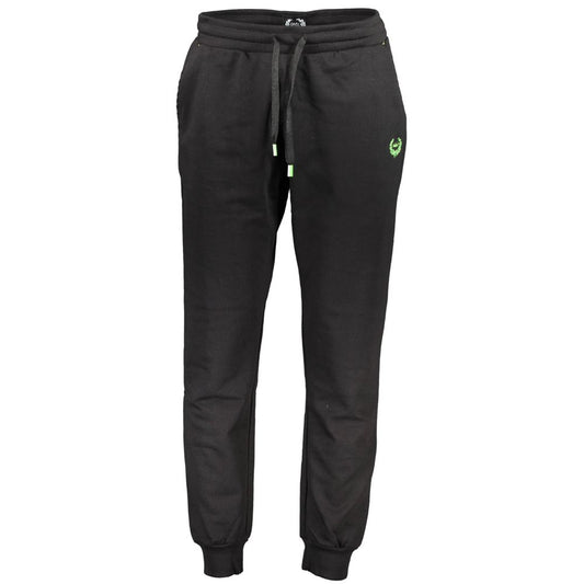 Gianmarco Venturi Black Cotton Pant with elastic waist, ankle cuff, and contrasting embroidery. Sports trousers with logo.