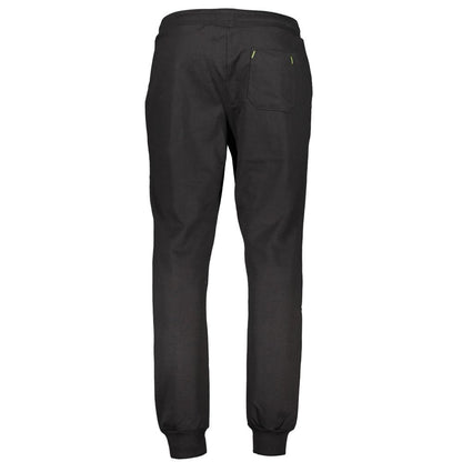 Gianmarco Venturi Black Cotton Pant with elastic waist, lace, brushed finish, three pockets, ankle cuff, and embroidered logo.