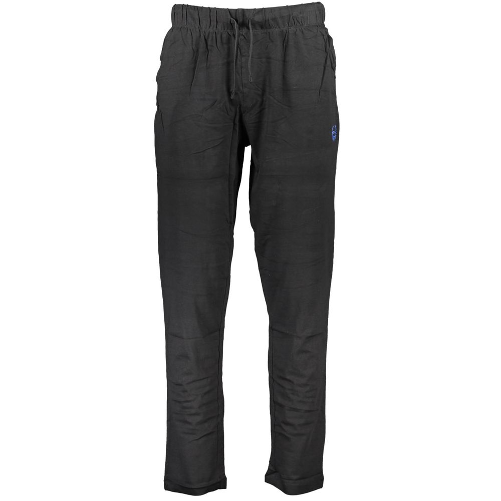 Gianmarco Venturi Black Cotton Pant, sports trousers with elastic waist, laces, 2 pockets, contrasting details, embroidery, logo.