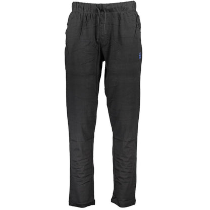Gianmarco Venturi Black Cotton Pant, sports trousers with elastic waist, laces, 2 pockets, contrasting details, embroidery, logo.