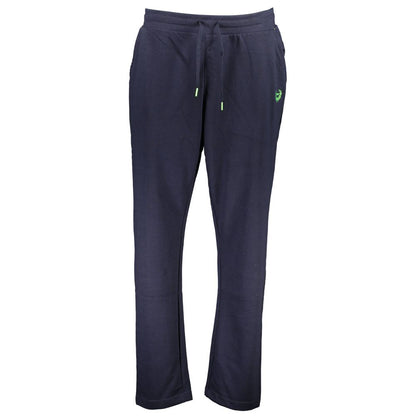 Gianmarco Venturi Blue Cotton Pant with elastic waist, laces, 3 pockets, contrasting details, embroidery, and logo features.