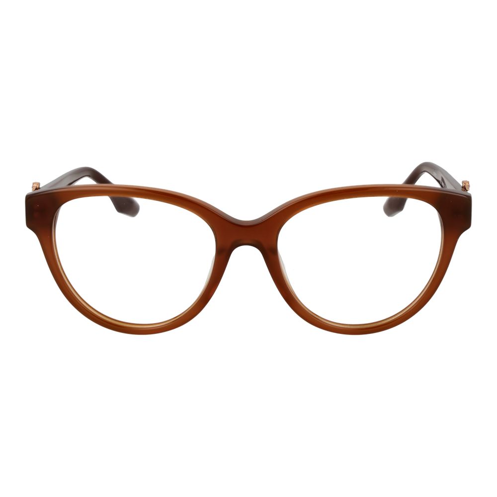 Trussardi Brown Acetate Glasses (Frames) for women, full-rim butterfly style with demo lenses and spring hinge.