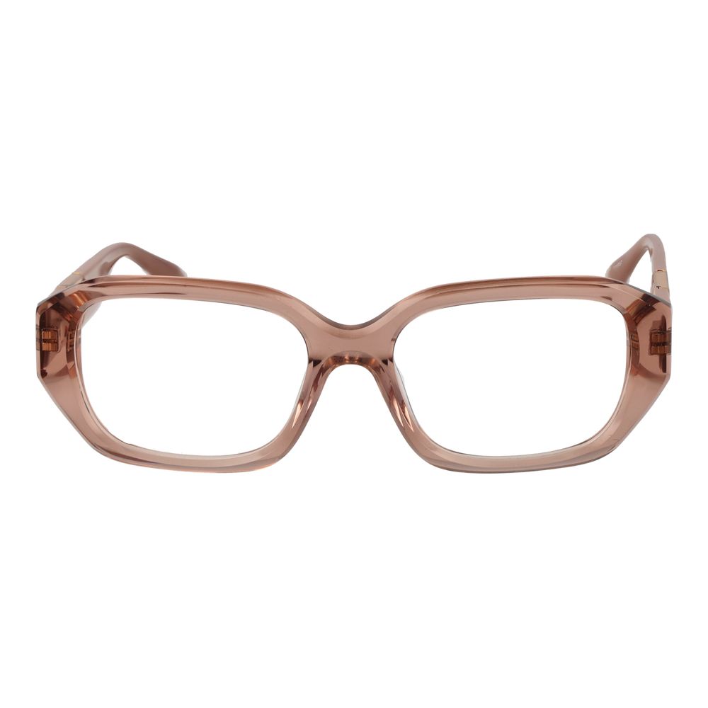 Trussardi Pink Acetate Glasses (Frames) for women with rose color square full-rim acetate frame and demo lenses.