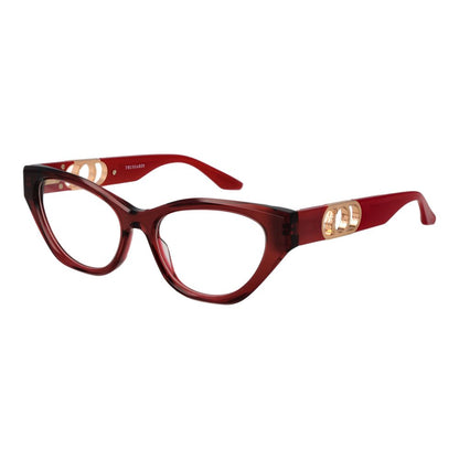 Trussardi Red Acetate Glasses (Frames), women's full-rim cat eye eyewear with demo plastic lenses and spring hinge, size 53-17-145.