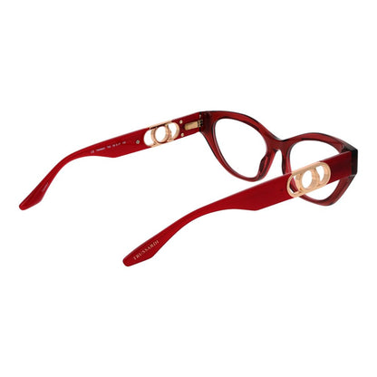 Trussardi Red Acetate Glasses (Frames) for women with full-rim cat eye style and demo lenses, shipped with a branded case.