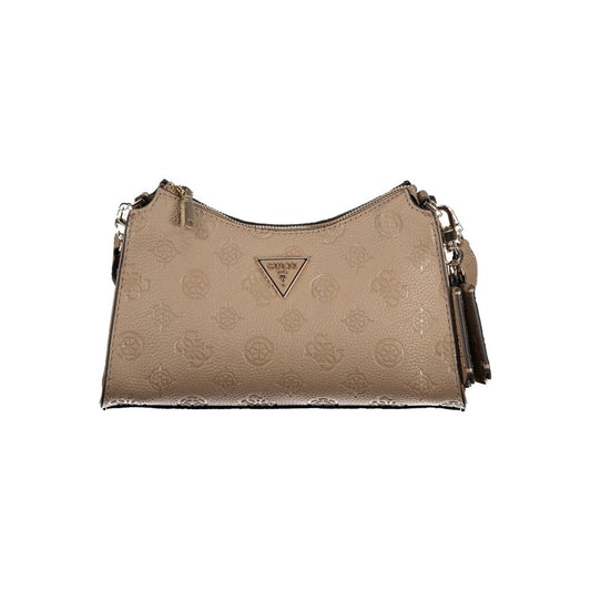 Guess Jeans Beige Polyethylene Handbag with removable strap, external pocket, and logo detail for versatile styling.