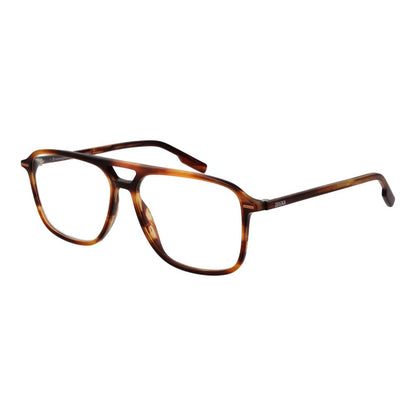Ermenegildo Zegna Brown Acetate Glasses (Frames) for men with full-rim aviator style, demo lenses, and branded case included.