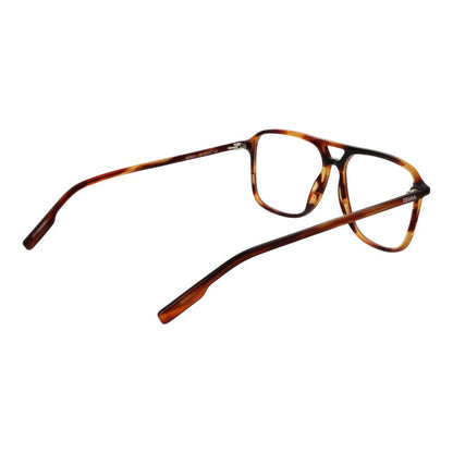 Ermenegildo Zegna Brown Acetate Glasses (Frames) - Full rim aviator style with brown demo lenses and plastic material, includes branded case.