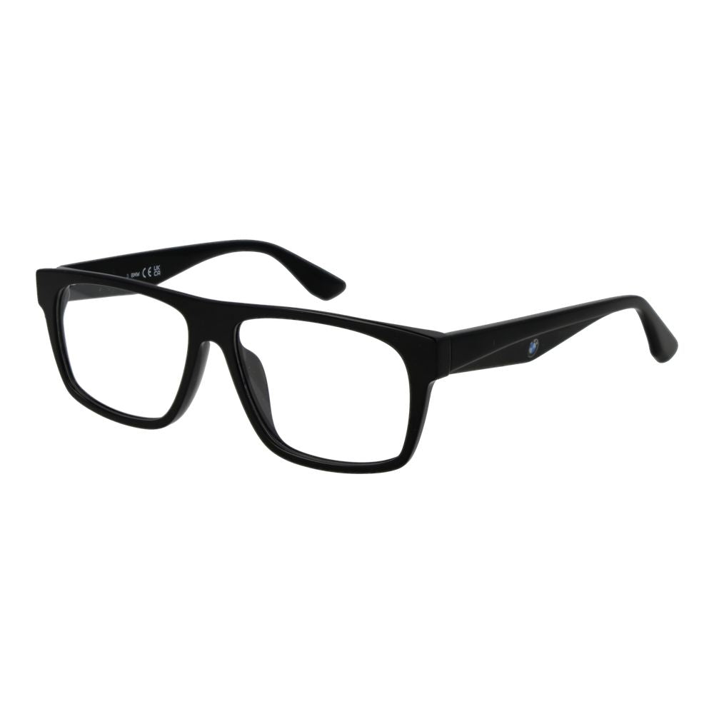 BMW Black Plastic Glasses (Frames) for men, full-rim black rectangle frame with demo lenses, stylish and durable eyewear.