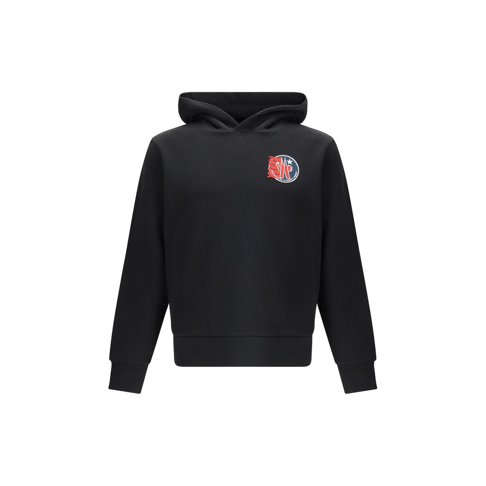 Moncler Black Cotton Sweatshirt with hood and star-shaped logo patch.