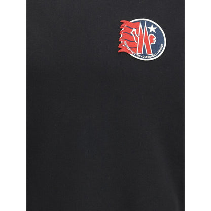Moncler Black Cotton Sweatshirt with iconic star-shaped logo patch on chest