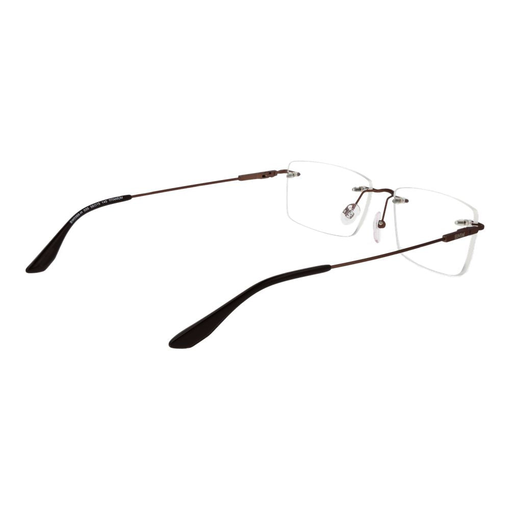BMW Brown Titanium Glasses (Frames) for men with brown bottom-rim rectangular design and demo lenses in a branded case.