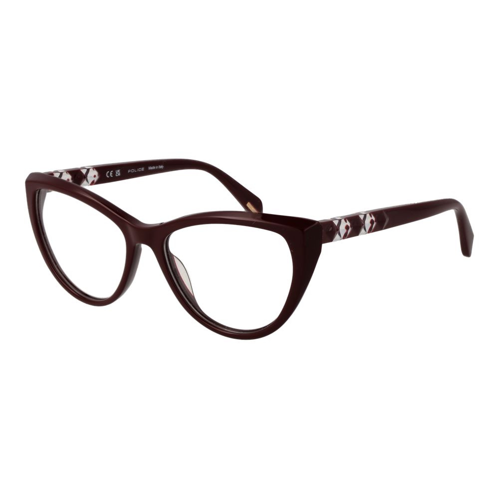 Police Burgundy Plastic Glasses (Frames), women's full-rim cat eye style, burgundy color, plastic material.