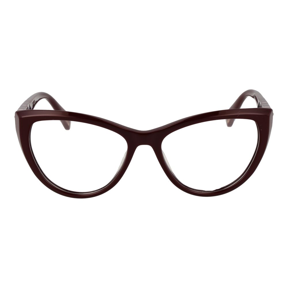 Police Burgundy Plastic Glasses (Frames) for women with full-rim cat eye design in burgundy plastic, includes branded case.