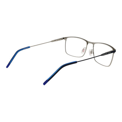 Hugo Boss Blue Stainless Steel Glasses (Frames) with full-rim browline style, blue stainless steel frame, and demo lenses.
