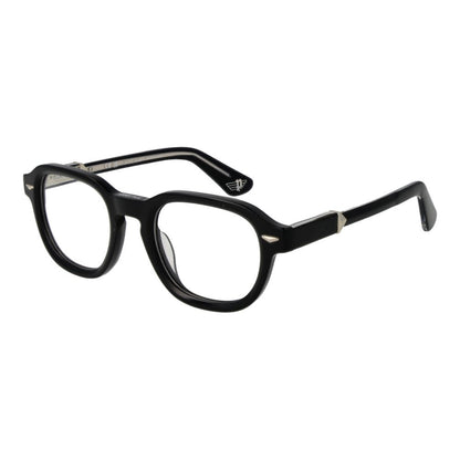 Police Black Cellulose Acetate Glasses (Frames) in full-rim black panto style, designed for men, with demo lenses and branded case included.