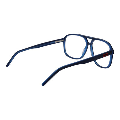 Hugo Boss Blue Acetate Glasses (Frames) for men in aviator style, full-rim, with blue acetate frame and plastic demo lenses.