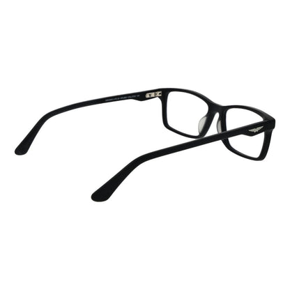 Police Black Cellulose Acetate Glasses (Frames) with full-rim rectangle style for men, featuring a sleek black design and spring hinge.