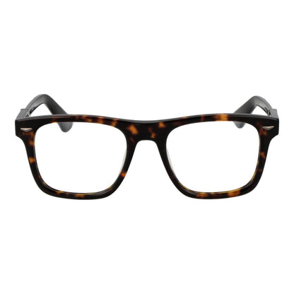 Police Brown Cellulose Acetate Glasses (Frames) for men with full-rim square style and demo plastic lenses, size 52-20-145.