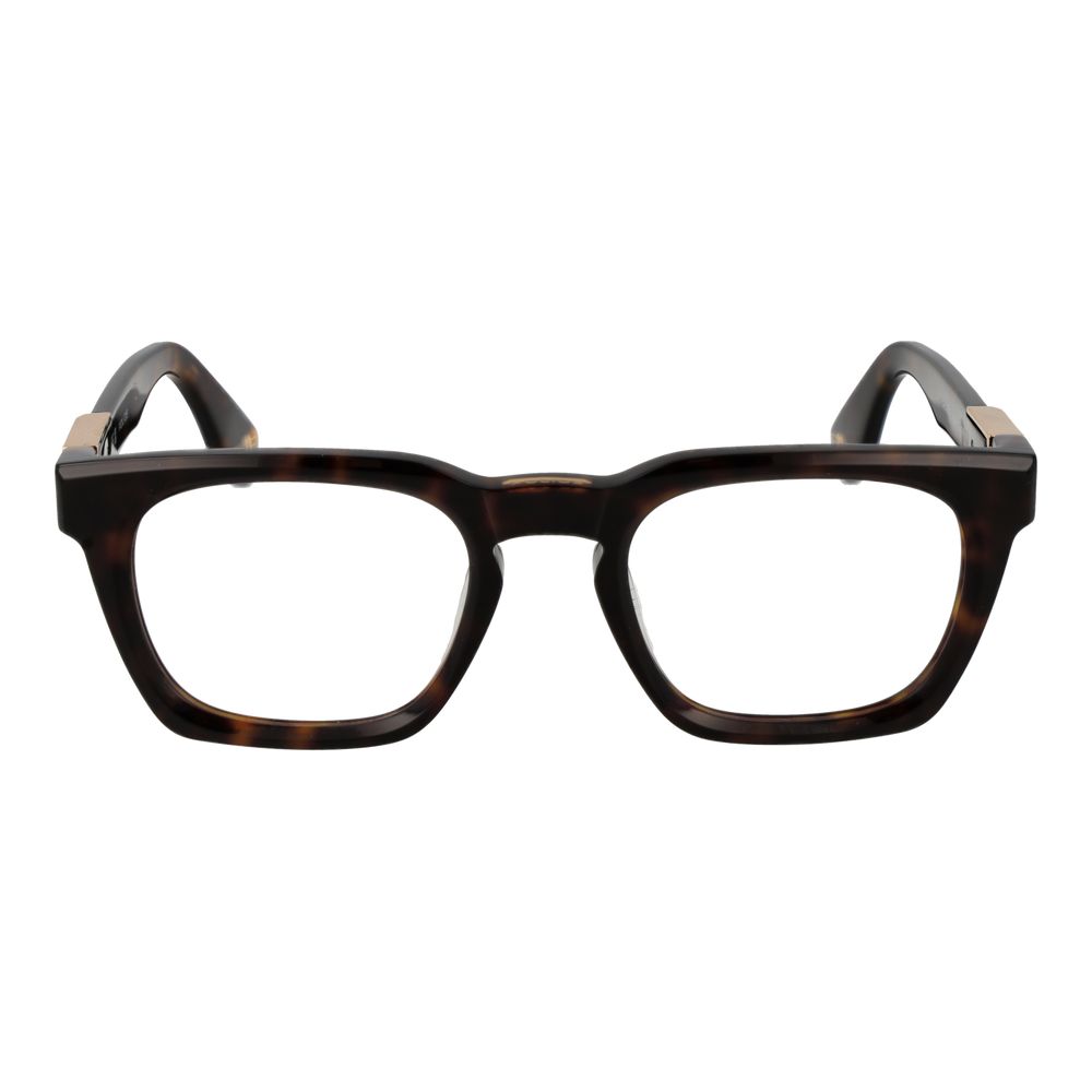 Police Brown Cellulose Acetate Glasses (Frames) for men with full-rim, square design and demo lenses, size 51-22-145.