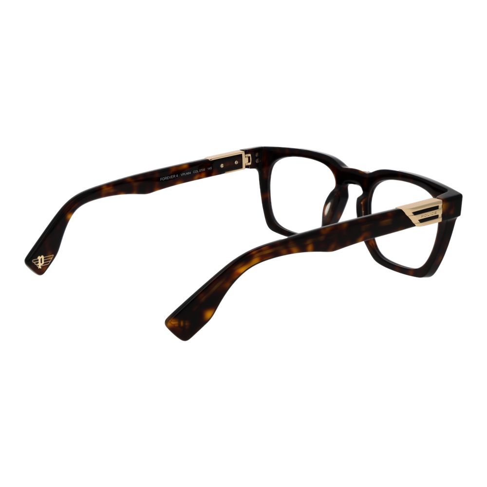 Police Brown Cellulose Acetate Glasses (Frames) in full-rim square style for men, with demo plastic lenses. Frame color and material: Brown Cellulose Acetate.