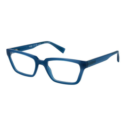Guess Blue Plastic Glasses (Frames) in full-rim rectangle style with demo lenses, unisex design, size 54-19-145.