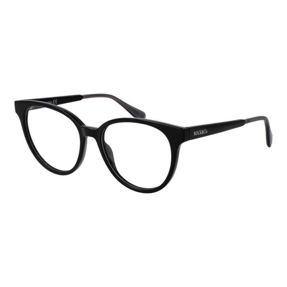 Max & Co Black Plastic Glasses (Frames) for women in panto style, full-rim, black frame, size 52-16-145, with demo lenses, no spring hinge.